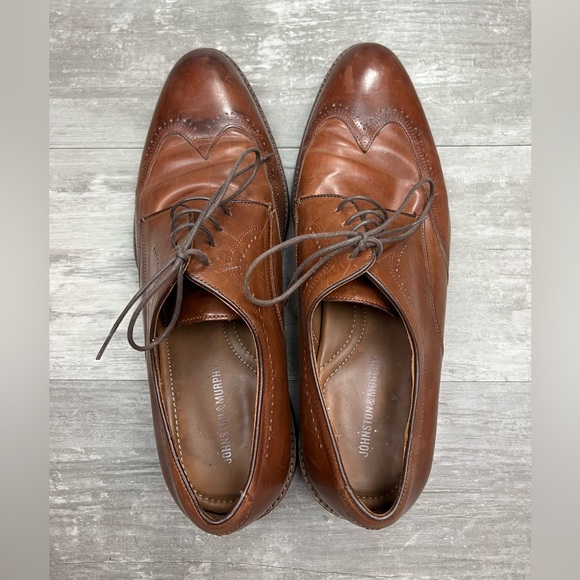 Johnston & Murphy Burnished Walnut Tan Wingtip Derbys 12 M - Picture 6 of 10